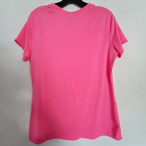 Champion Duodry Neon Hot Pink Round V Neck Short Sleeve Workout Tee Shirt Large - Picture 3 of 9